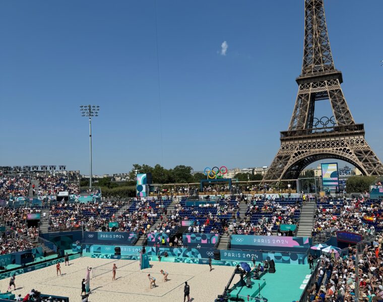 Beach volleyball match during the 2024 Paris Olympics